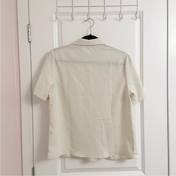 jk jfashion schoolgirl ribbon tie button down blouse - Picture 3 of 3